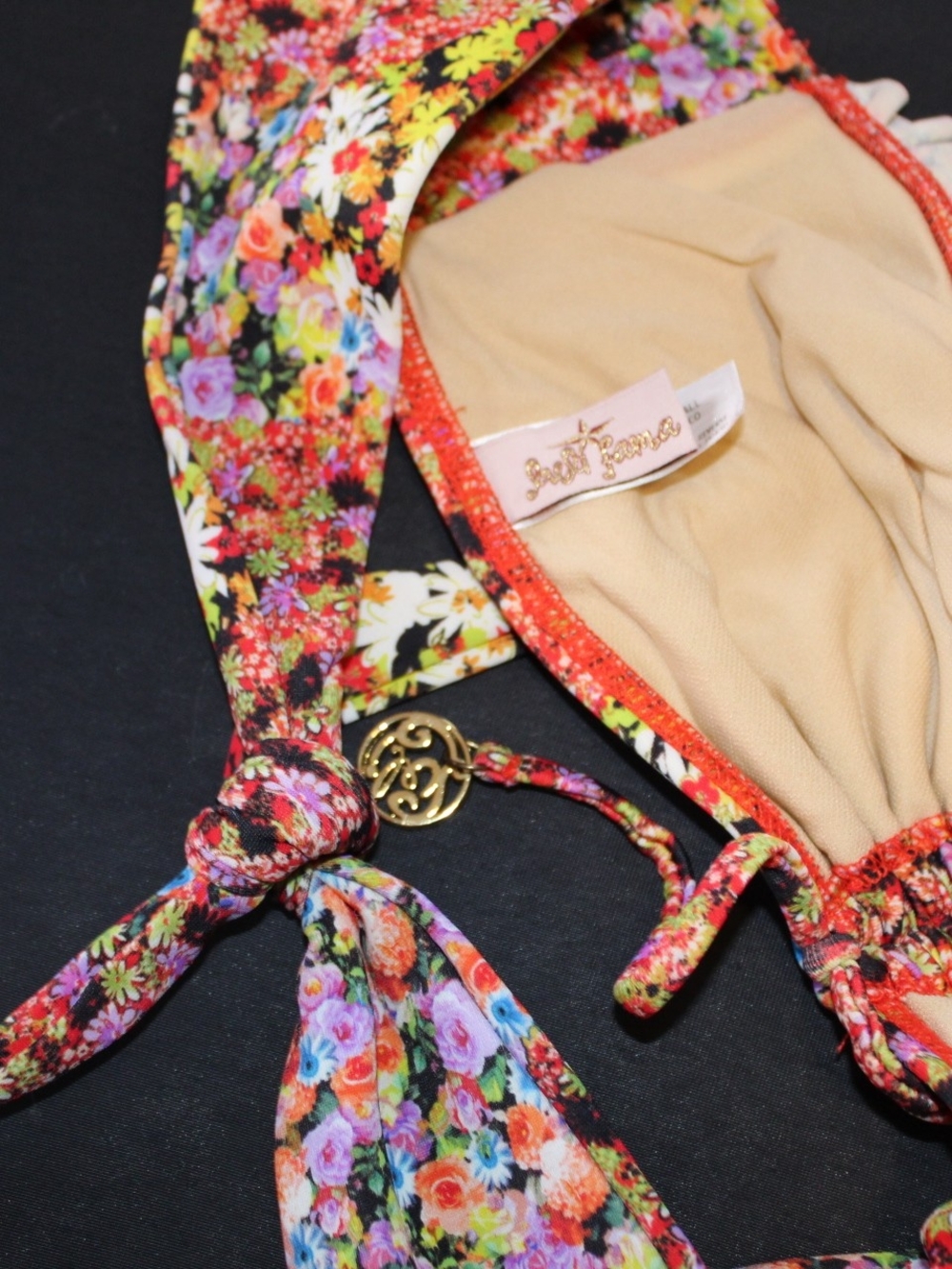 Luli Fama Bright Multicolor Floral Bandeau Bikini Top with Gold Charms - Picture 5 of 7
